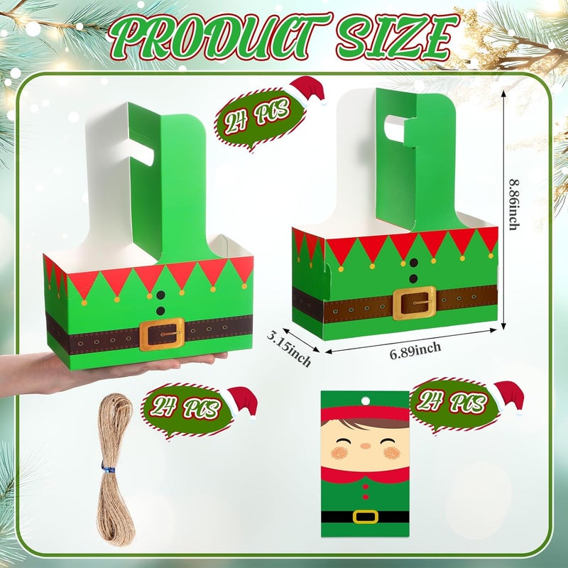 ForraFun 24 Sets Christmas Drink Carrier with Handle Disposable Kraft Paperboard Coffee Cup Holder with Tags Portable Foldable Tray to Go Cup Holder for Xmas Holiday Party Favor(Christmas Elves) - Image 2